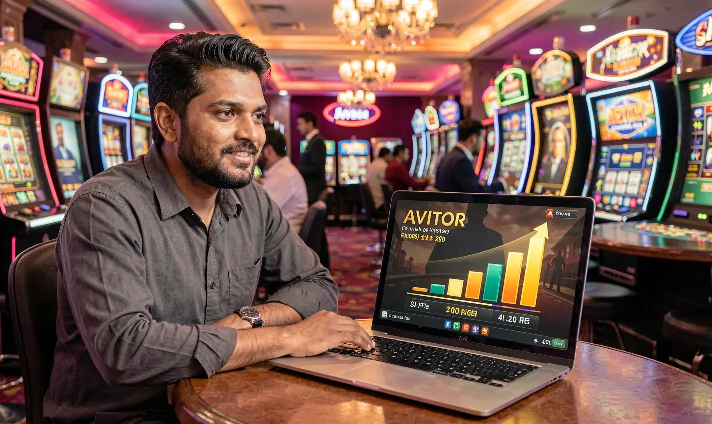Focused Bangladeshi player participating in an intense online casino game session on 62OK with bright casino visuals and dynamic gameplay